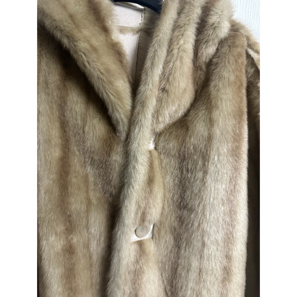 Jones NY Faux Suede Fur Coat Sz L Golden Tan Hooded Plush Reverse Jacket Mob Y2k - Picture 7 of 13